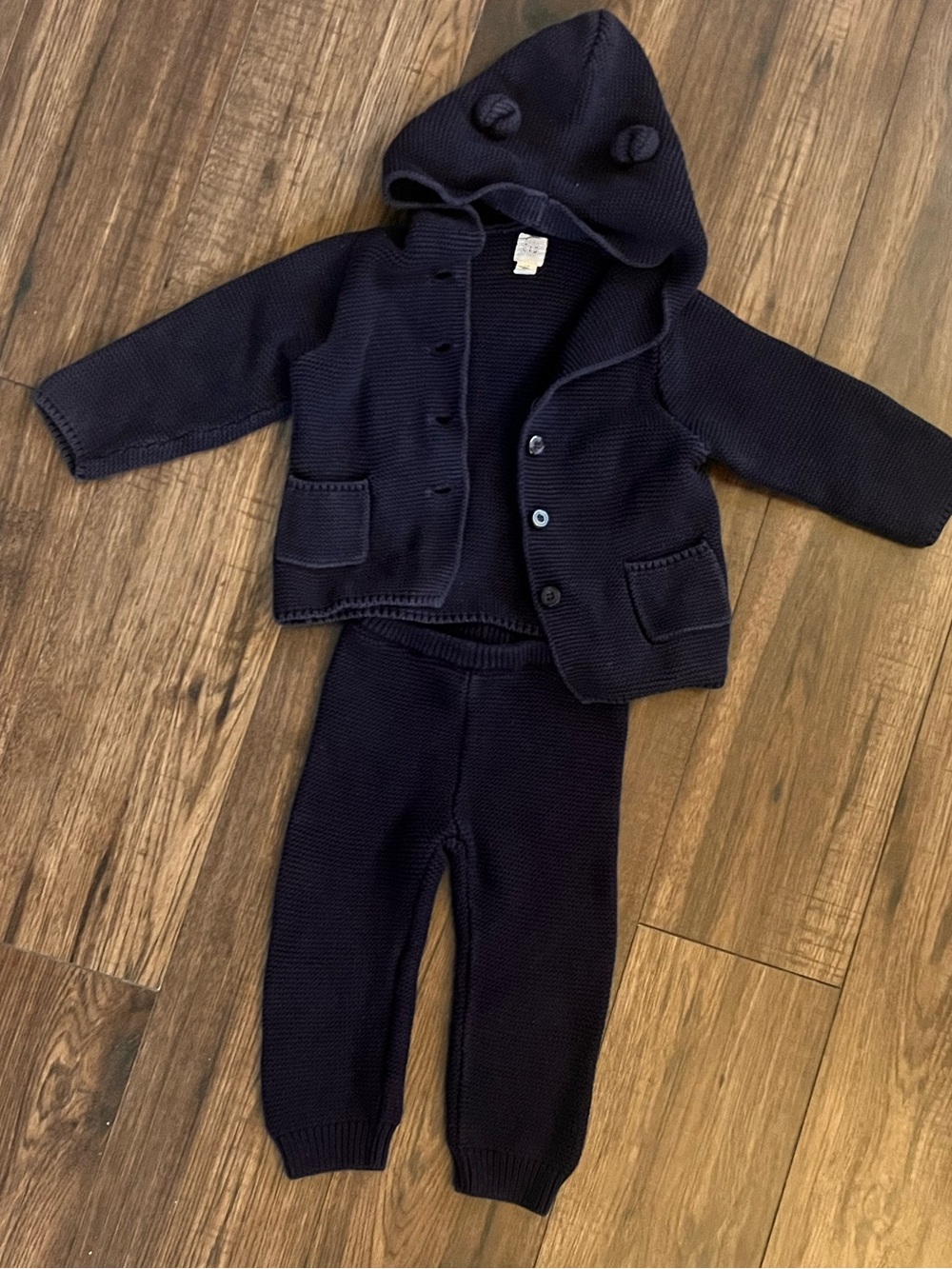 GAP | 12-18 mo | Navy Knit Hooded Baby Set - Sweater & Pants
